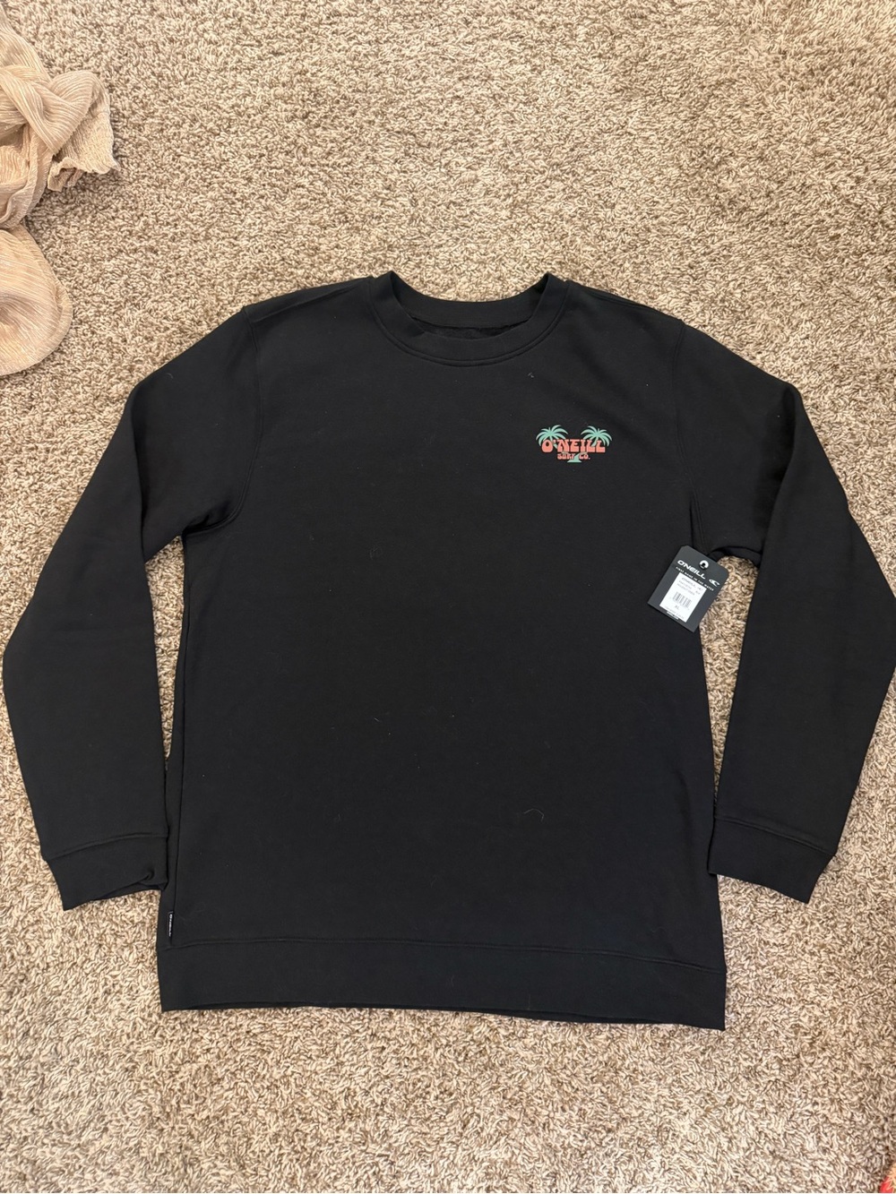 O'Neill Black Crewneck with Small Palm Logo